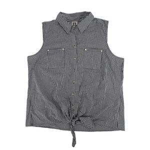 Anne Klein Blue White Sleeveless Pointed Collar Blouse Size Large Women’s